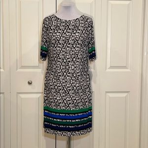 Eliza J Short Sleeve Border Print Shift Dress